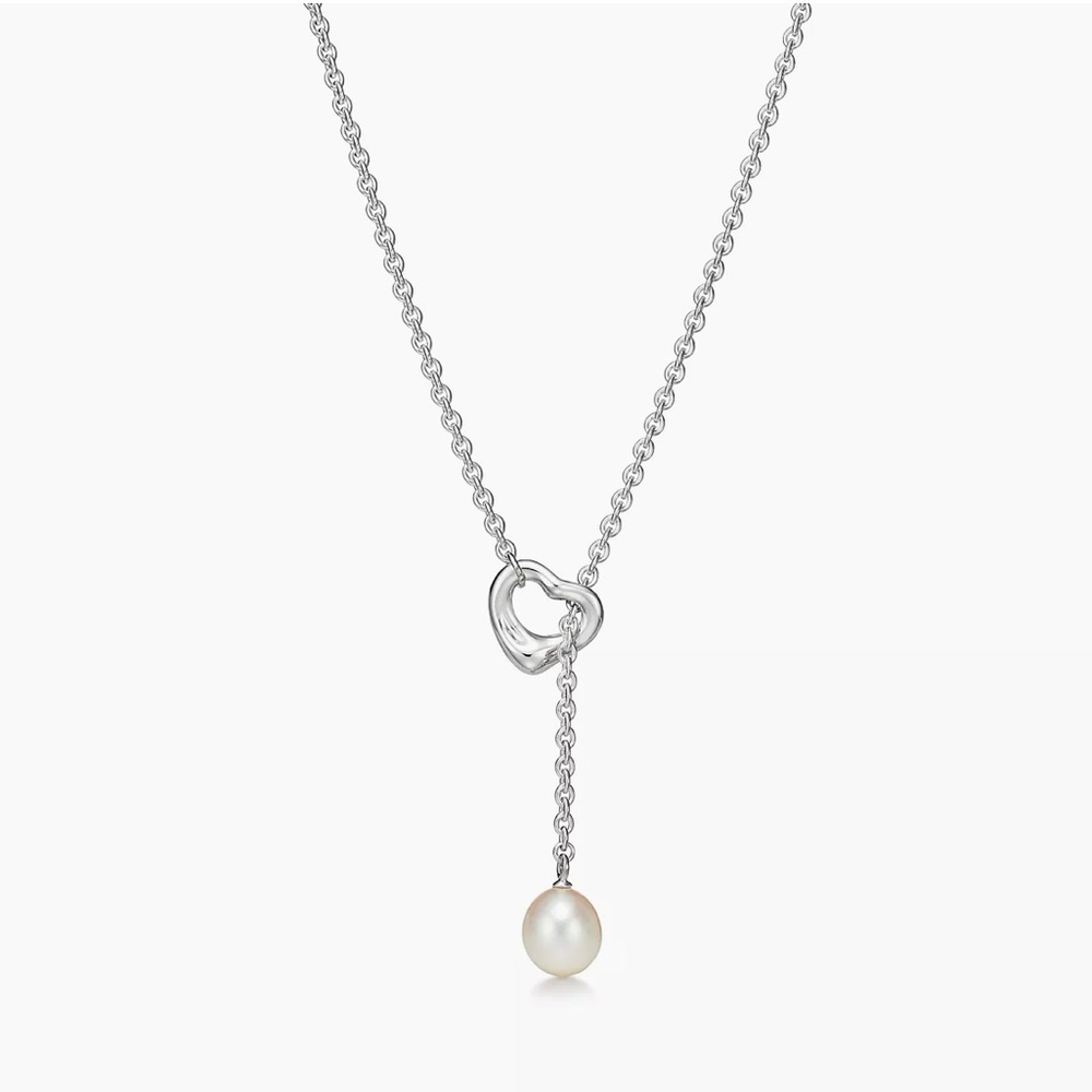 Tiffany Elsa Peretti Open Heart Lariat Pearl Necklace - Picture 5 of 6